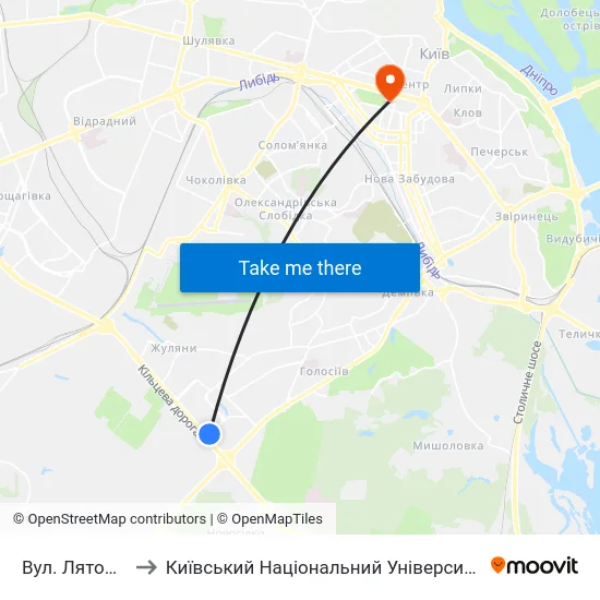 Вул. Лятошинського to Київський Національний Університет Імені Тараса Шевченка map