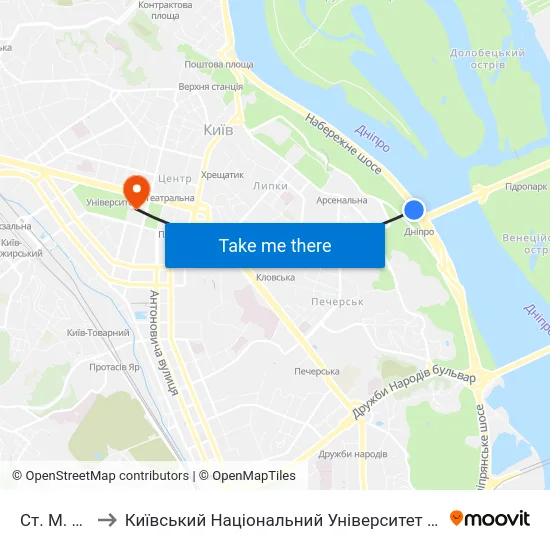Ст. М. Дніпро to Київський Національний Університет Імені Тараса Шевченка map