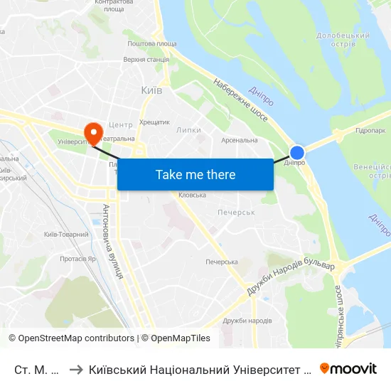Ст. М. Дніпро to Київський Національний Університет Імені Тараса Шевченка map