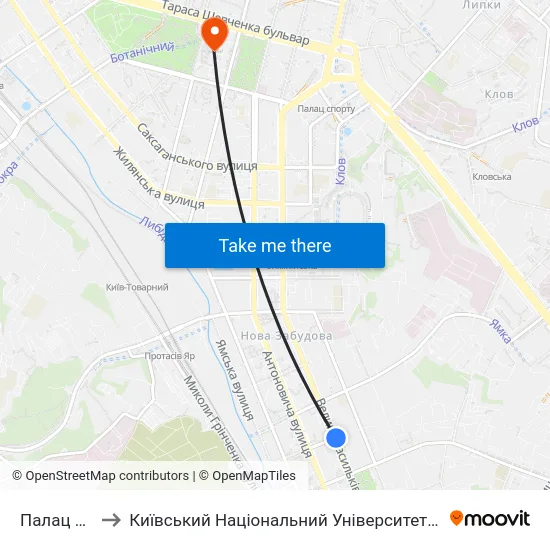 Палац Україна to Київський Національний Університет Імені Тараса Шевченка map