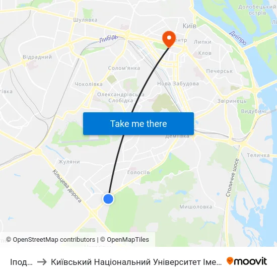 Іподром to Київський Національний Університет Імені Тараса Шевченка map