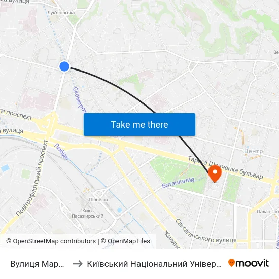 Вулиця Маршала Рибалка to Київський Національний Університет Імені Тараса Шевченка map
