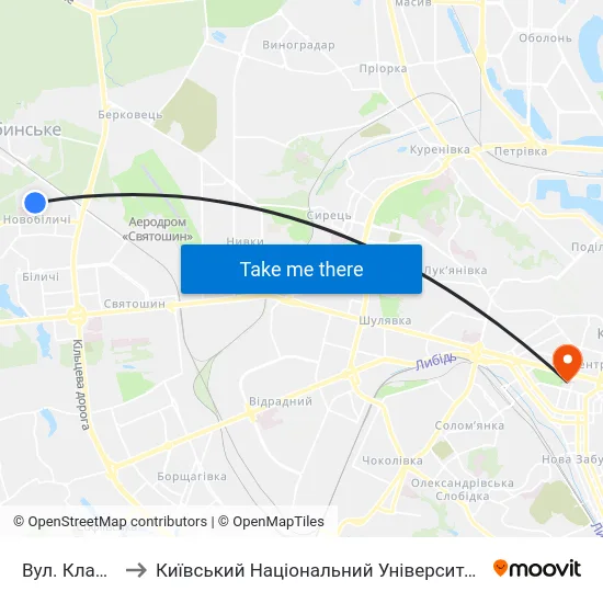 Вул. Клавдіївська to Київський Національний Університет Імені Тараса Шевченка map