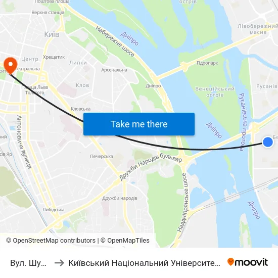 Вул. Шумського to Київський Національний Університет Імені Тараса Шевченка map