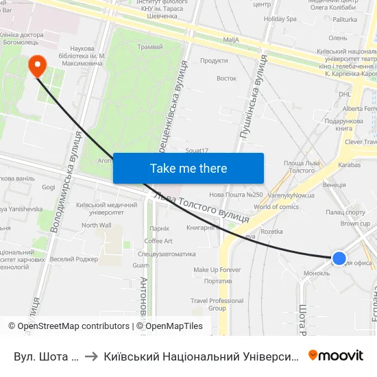 Вул. Шота Руставелі to Київський Національний Університет Імені Тараса Шевченка map