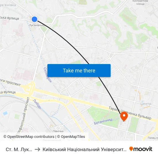 Ст. М. Лук'Янівська to Київський Національний Університет Імені Тараса Шевченка map