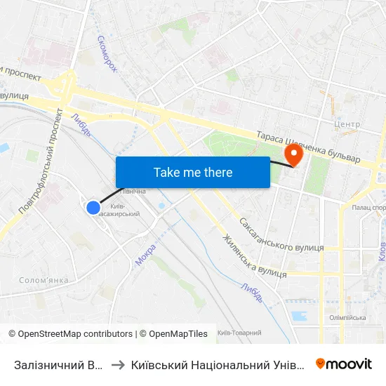 Залізничний Вокзал Південний to Київський Національний Університет Імені Тараса Шевченка map
