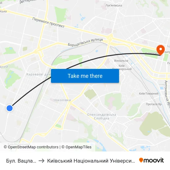 Бул. Вацлава Гавела to Київський Національний Університет Імені Тараса Шевченка map