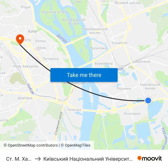 Ст. М. Харківська to Київський Національний Університет Імені Тараса Шевченка map