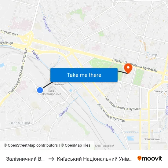 Залізничний Вокзал Південний to Київський Національний Університет Імені Тараса Шевченка map