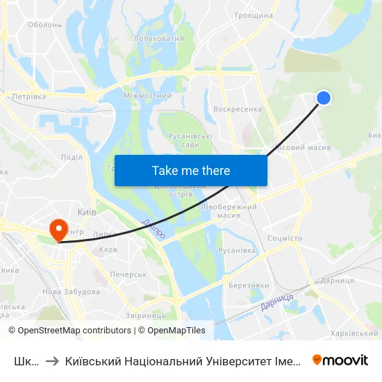 Школа to Київський Національний Університет Імені Тараса Шевченка map