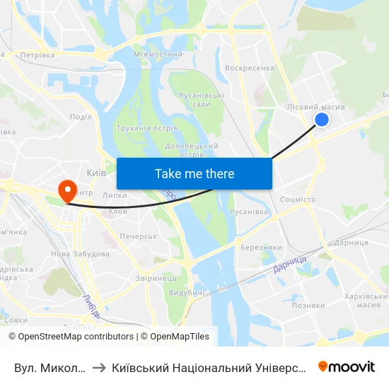 Вул. Миколи Матеюка to Київський Національний Університет Імені Тараса Шевченка map