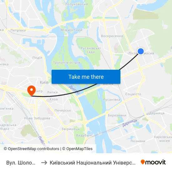 Вул. Шолом-Алейхема to Київський Національний Університет Імені Тараса Шевченка map