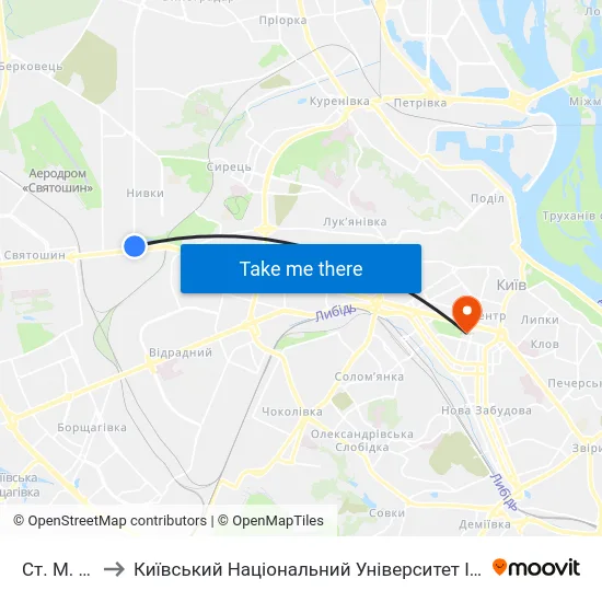 Ст. М. Нивки to Київський Національний Університет Імені Тараса Шевченка map