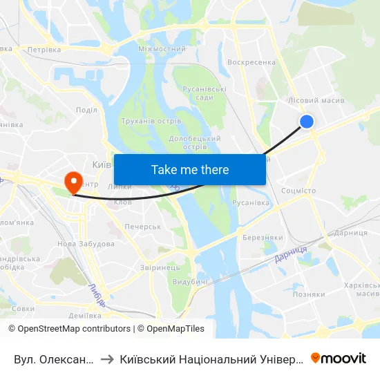 Вул. Олександра Бойченка to Київський Національний Університет Імені Тараса Шевченка map