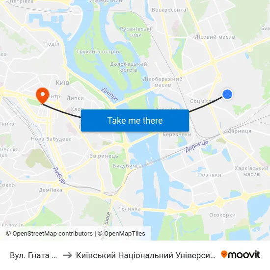 Вул. Гната Хоткевича to Київський Національний Університет Імені Тараса Шевченка map