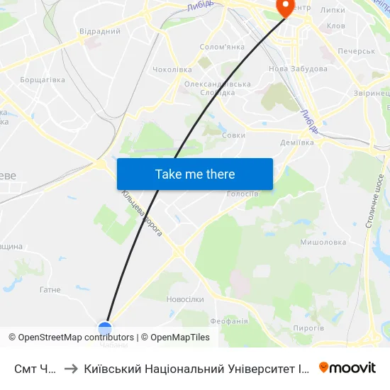 Смт Чабани to Київський Національний Університет Імені Тараса Шевченка map