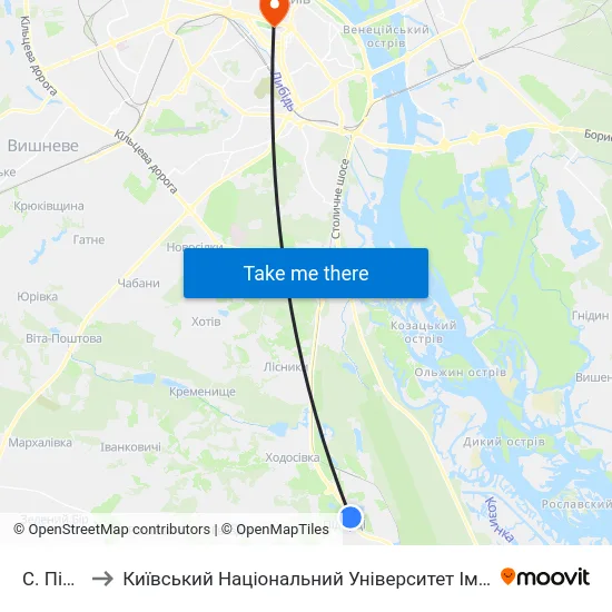 С. Підгірці to Київський Національний Університет Імені Тараса Шевченка map