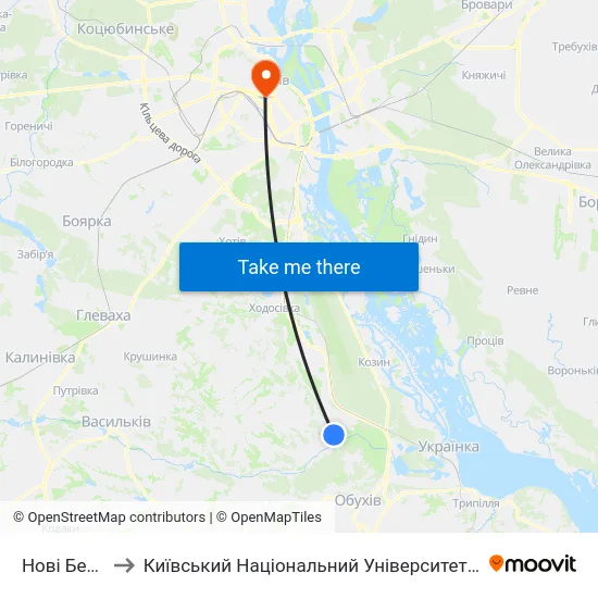 Нові Безрадичі to Київський Національний Університет Імені Тараса Шевченка map