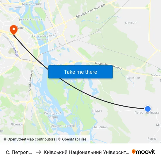 С. Петропавлівське to Київський Національний Університет Імені Тараса Шевченка map