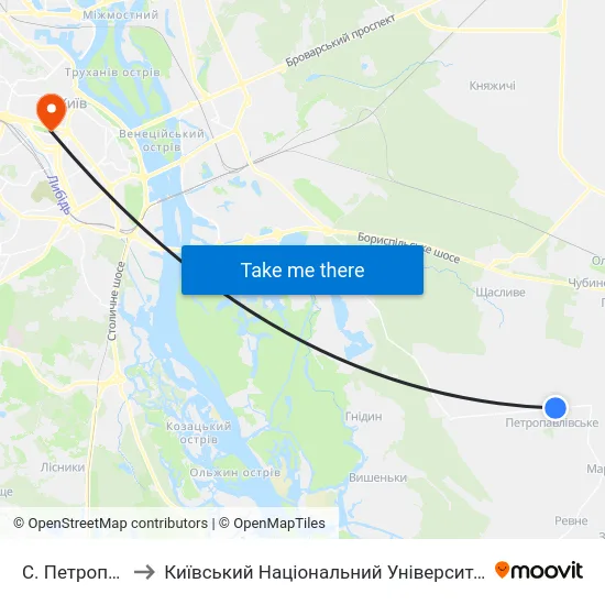 С. Петропавлівське to Київський Національний Університет Імені Тараса Шевченка map