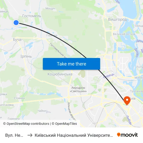 Вул. Некрасова to Київський Національний Університет Імені Тараса Шевченка map