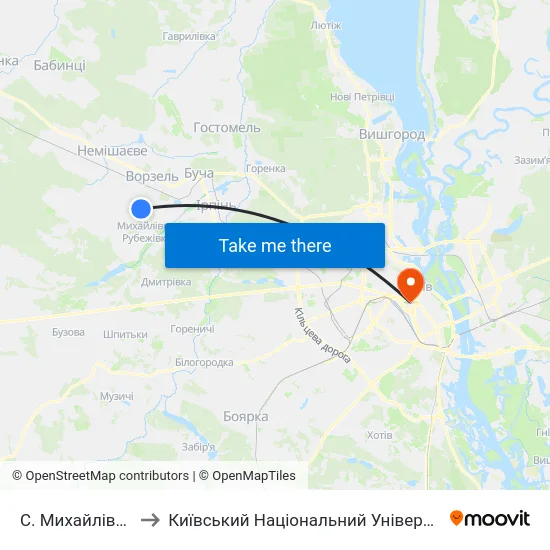 С. Михайлівка-Рубежівка to Київський Національний Університет Імені Тараса Шевченка map