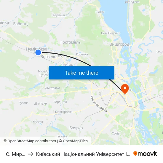 С. Мироцьке to Київський Національний Університет Імені Тараса Шевченка map