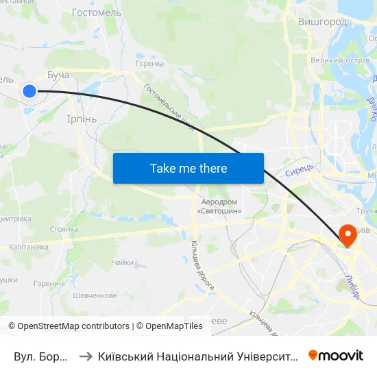 Вул. Бориса Гмирі to Київський Національний Університет Імені Тараса Шевченка map
