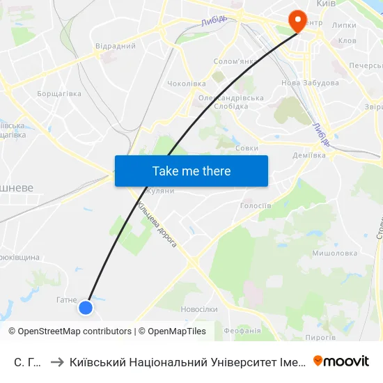 С. Гатне to Київський Національний Університет Імені Тараса Шевченка map