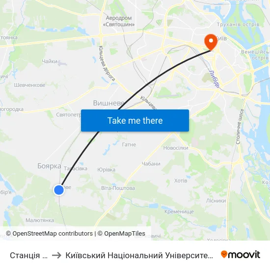 Станція Боярка to Київський Національний Університет Імені Тараса Шевченка map