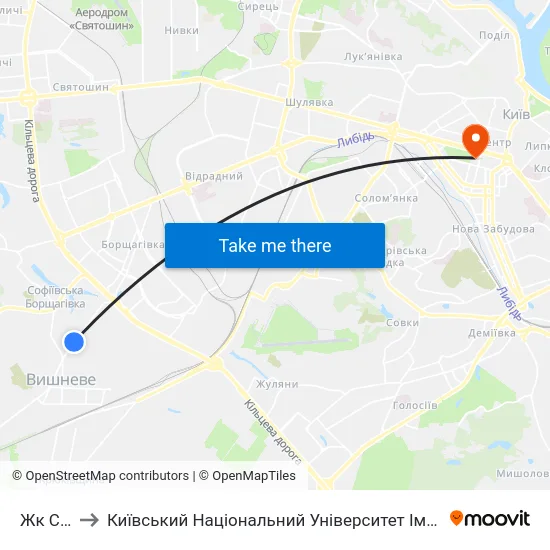 Жк Софія to Київський Національний Університет Імені Тараса Шевченка map