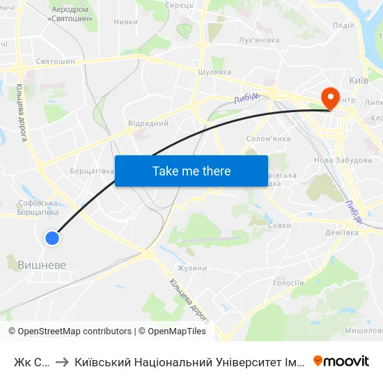 Жк Софія to Київський Національний Університет Імені Тараса Шевченка map
