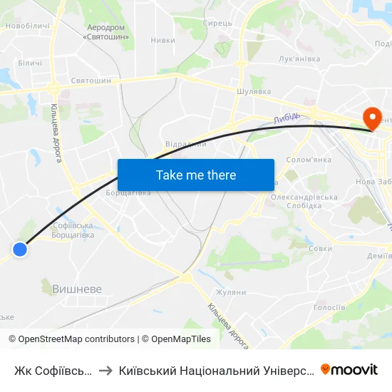 Жк Софіївський Квартал to Київський Національний Університет Імені Тараса Шевченка map
