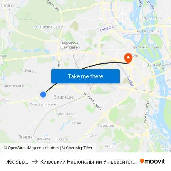 Жк Європейка to Київський Національний Університет Імені Тараса Шевченка map