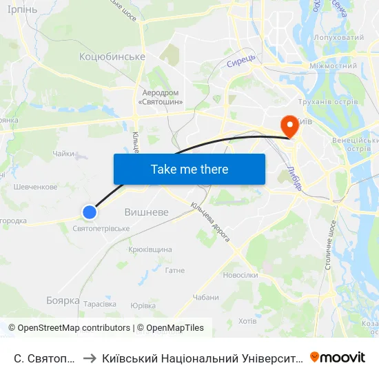 С. Святопетрівське to Київський Національний Університет Імені Тараса Шевченка map