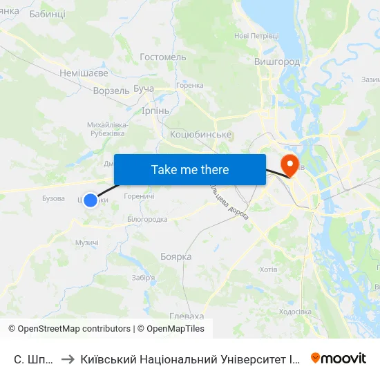 С. Шпитьки to Київський Національний Університет Імені Тараса Шевченка map