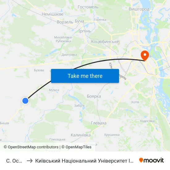 С. Осикове to Київський Національний Університет Імені Тараса Шевченка map