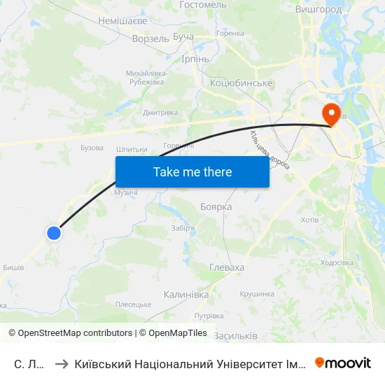С. Лишня to Київський Національний Університет Імені Тараса Шевченка map