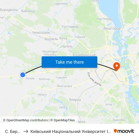 С. Березівка to Київський Національний Університет Імені Тараса Шевченка map