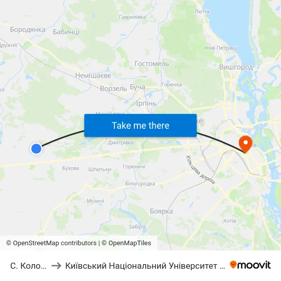 С. Колонщина to Київський Національний Університет Імені Тараса Шевченка map