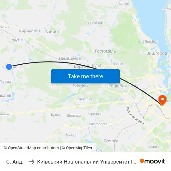 С. Андріївка to Київський Національний Університет Імені Тараса Шевченка map
