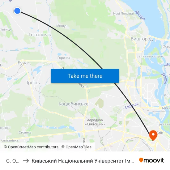 С. Озера to Київський Національний Університет Імені Тараса Шевченка map