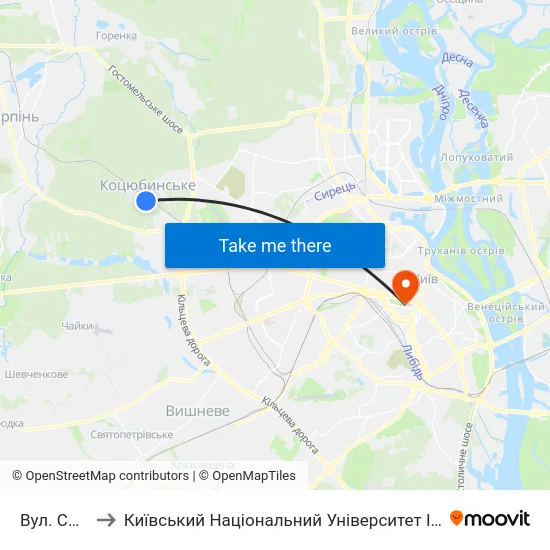 Вул. Соборна to Київський Національний Університет Імені Тараса Шевченка map