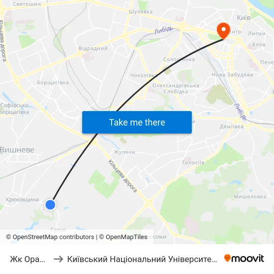 Жк Оранж Парк to Київський Національний Університет Імені Тараса Шевченка map