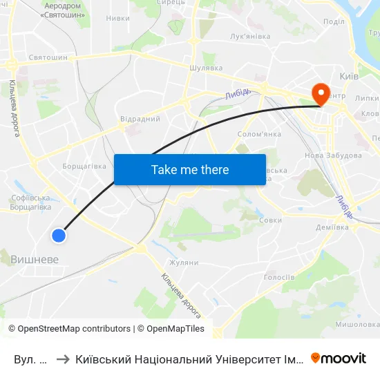 Вул. Миру to Київський Національний Університет Імені Тараса Шевченка map