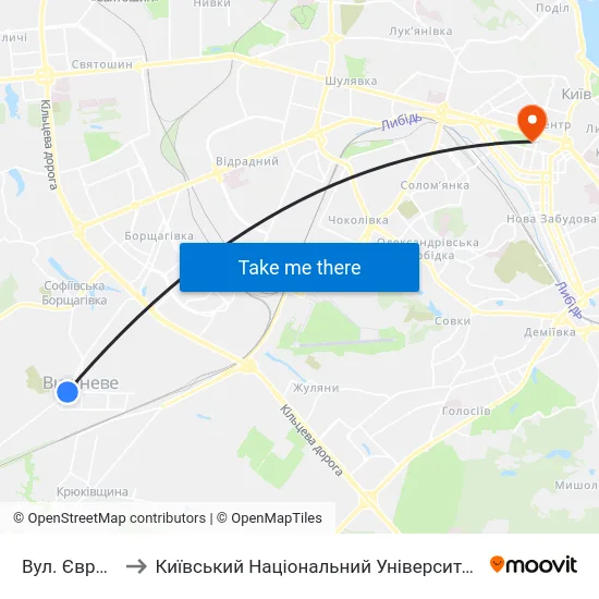 Вул. Європейська to Київський Національний Університет Імені Тараса Шевченка map