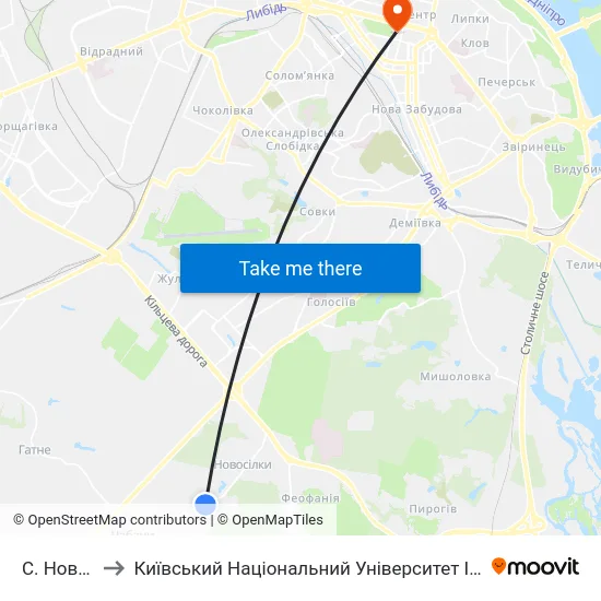 С. Новосілки to Київський Національний Університет Імені Тараса Шевченка map