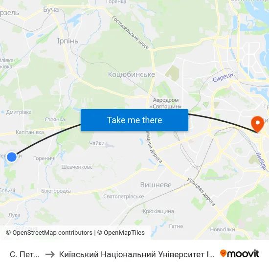 С. Петрушки to Київський Національний Університет Імені Тараса Шевченка map