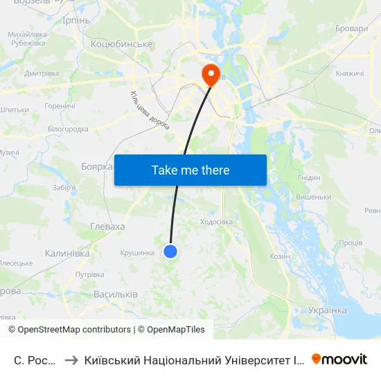 С. Рославичі to Київський Національний Університет Імені Тараса Шевченка map